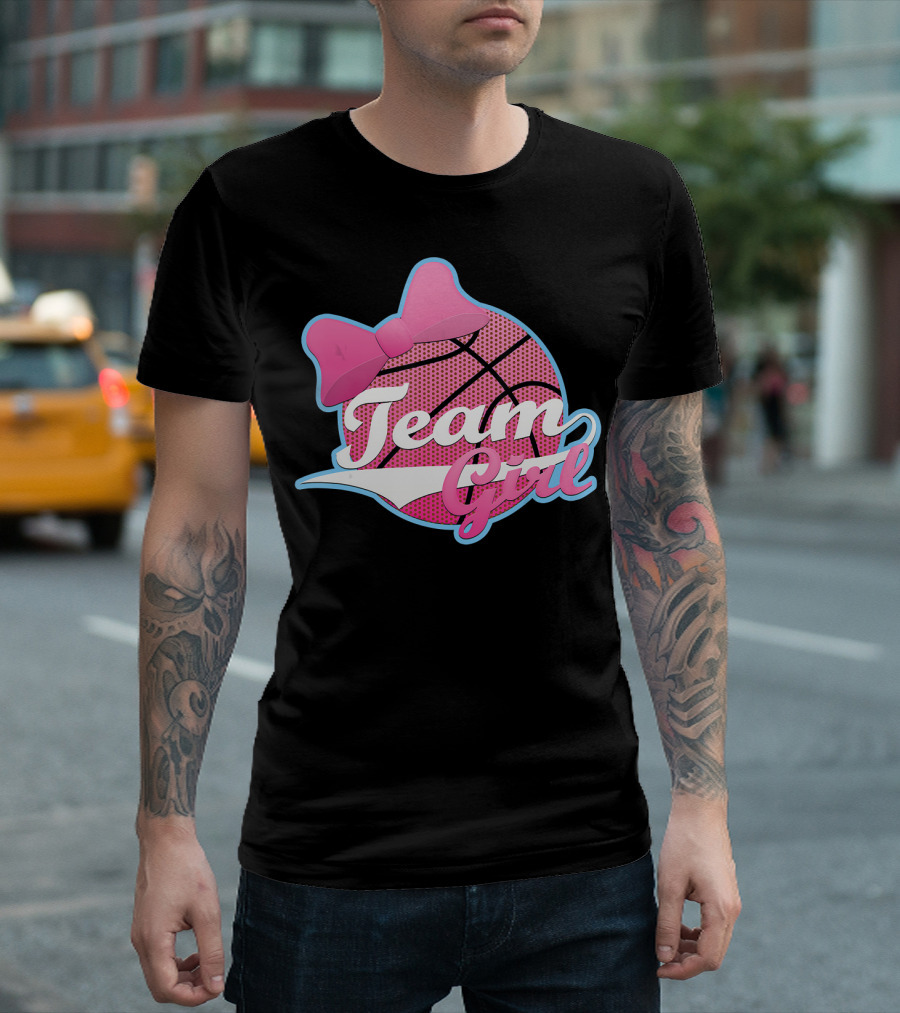 Gender Reveal Party Team Pink Girl Basketball Bow T-Shirt