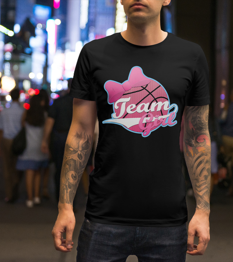 Gender Reveal Party Team Pink Girl Basketball Bow T-Shirt