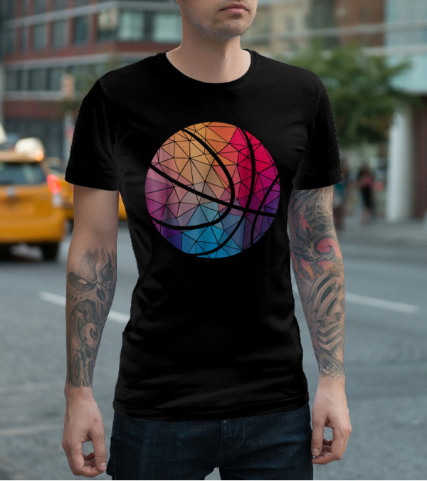 Geometric Cool Rainbow Basketball Shape T-Shirt