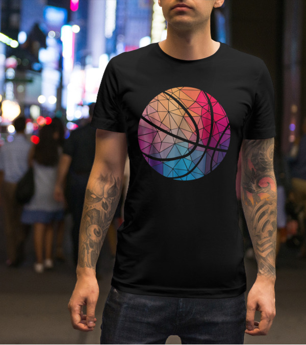 Geometric Cool Rainbow Basketball Shape T-Shirt