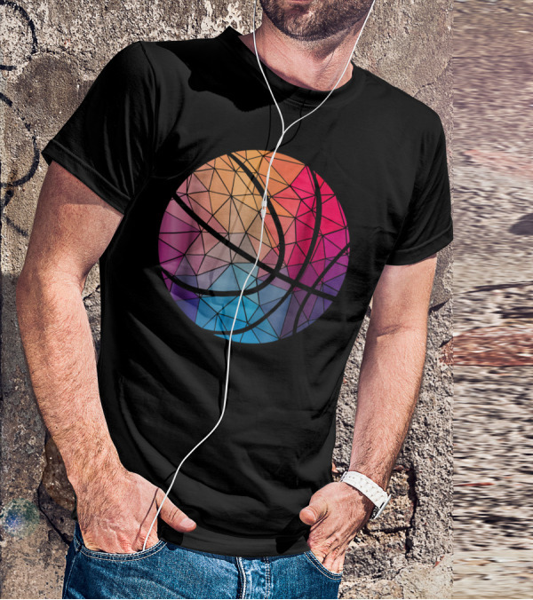 Geometric Cool Rainbow Basketball Shape T-Shirt