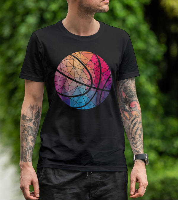 Geometric Cool Rainbow Basketball Shape T-Shirt