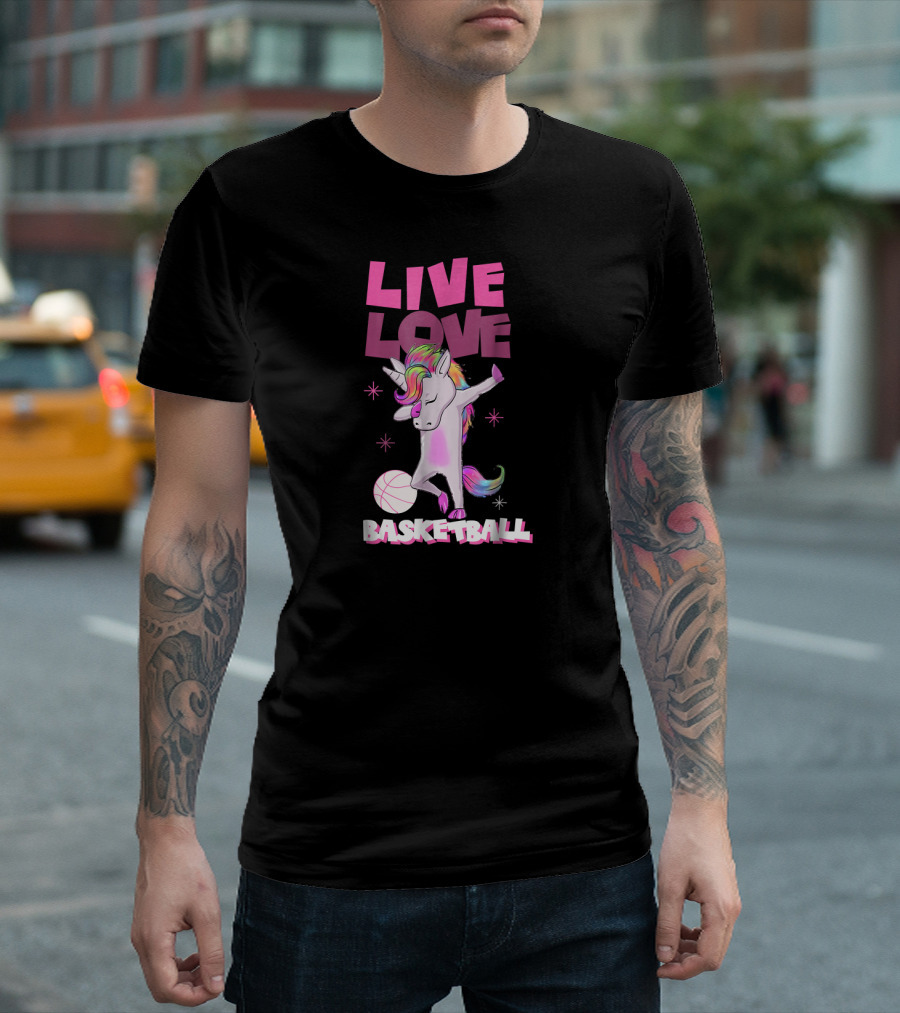 Live Love Basketball Dabbing Unicorn T-Shirt