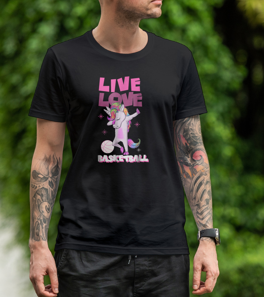 Live Love Basketball Dabbing Unicorn T-Shirt