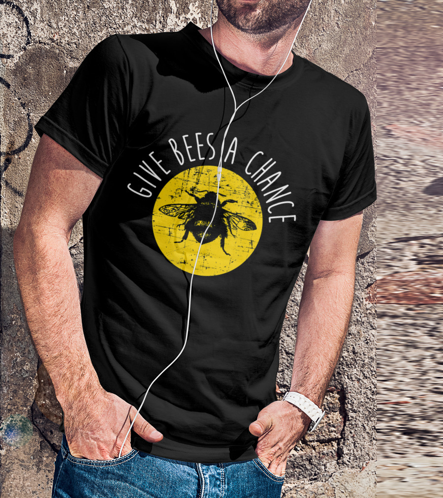Give Bees A Chance Funny Cute Vegan Yellow Circle Bee T-Shirt