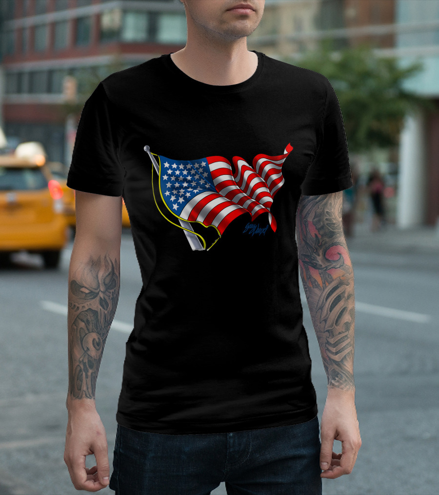 God Bless America Flag Waving T-Shirt