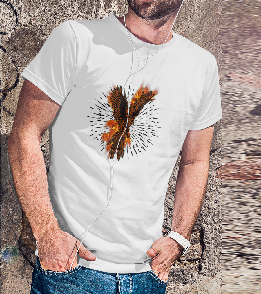 Gothic Burning Phoenix Motorcycle Riders Wil Fire Bird Flames T-Shirt