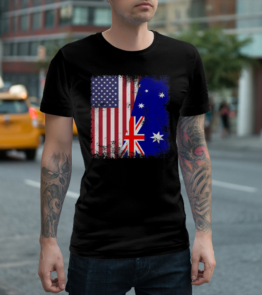 Vintage Half American Australian Flag Iconic T-Shirt