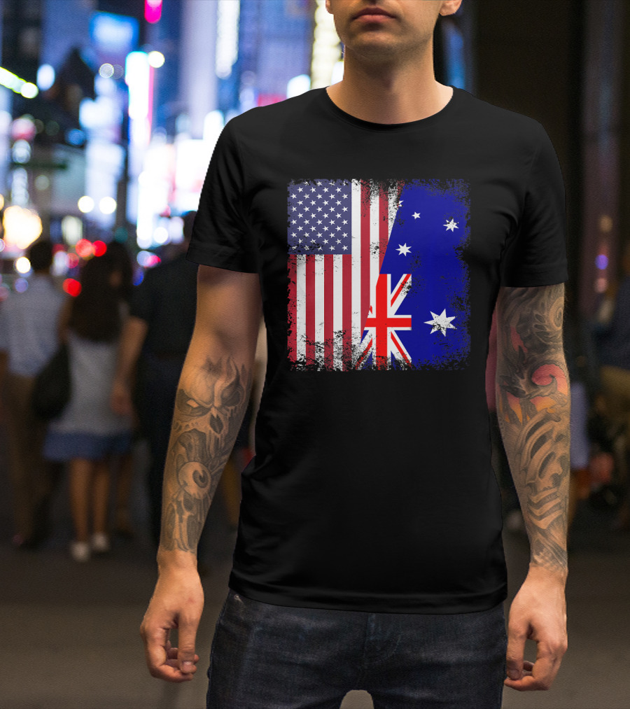 Vintage Half American Australian Flag Iconic T-Shirt