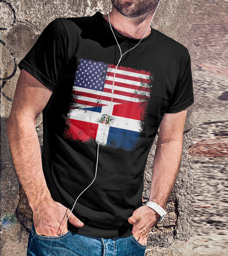 Half Dominican Flag Vintage USA American Dominican Grunge T-Shirt