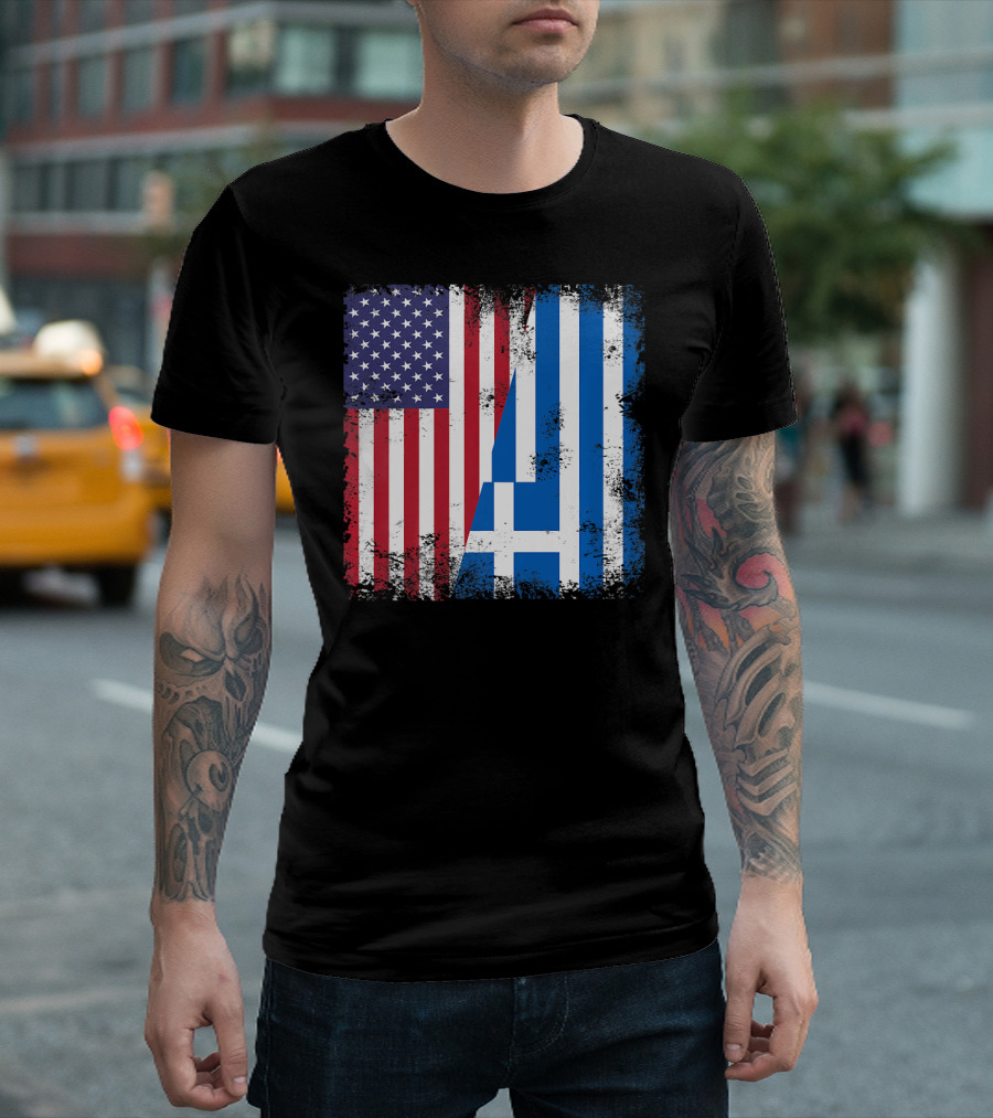 Half Greek Flag Vintage Greece U.S. Split Distressed American Greek Flags T-Shirt