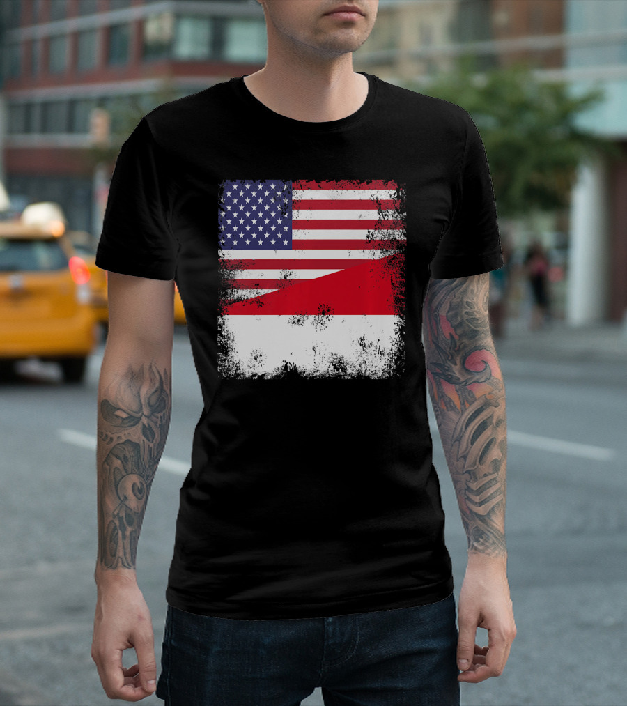 Half Indonesian Half American Flag Vintage Indo USA Fusion T-Shirt