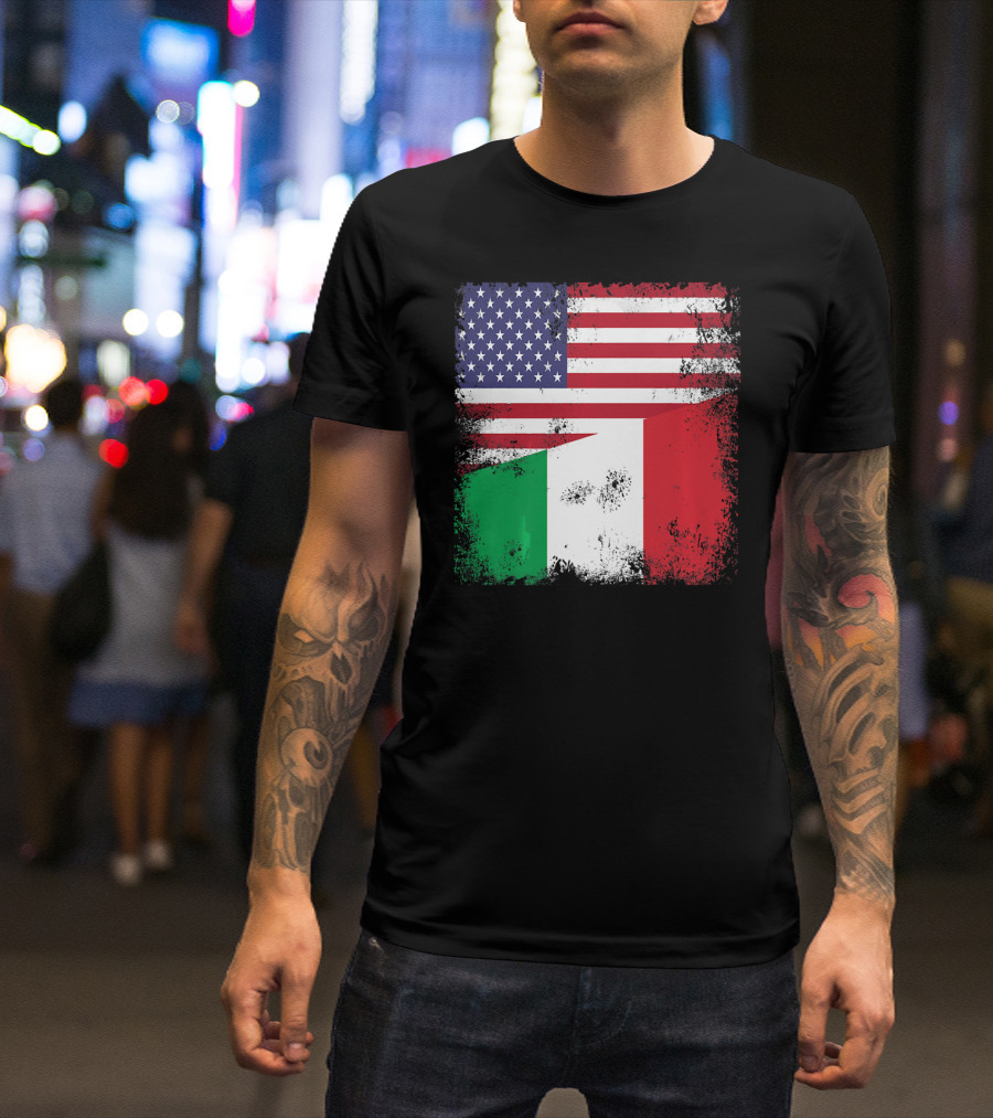 Half Italian Flag Vintage Italy U.S. American Grunge T-Shirt