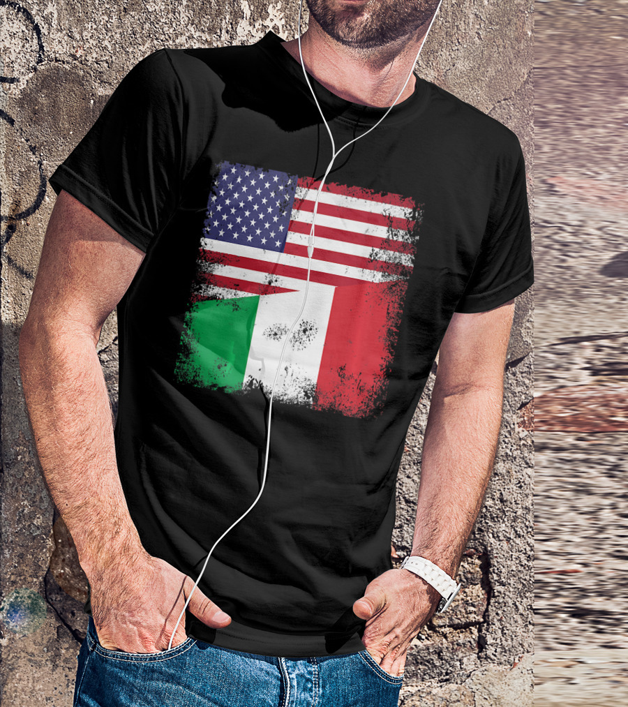 Half Italian Flag Vintage Italy U.S. American Grunge T-Shirt