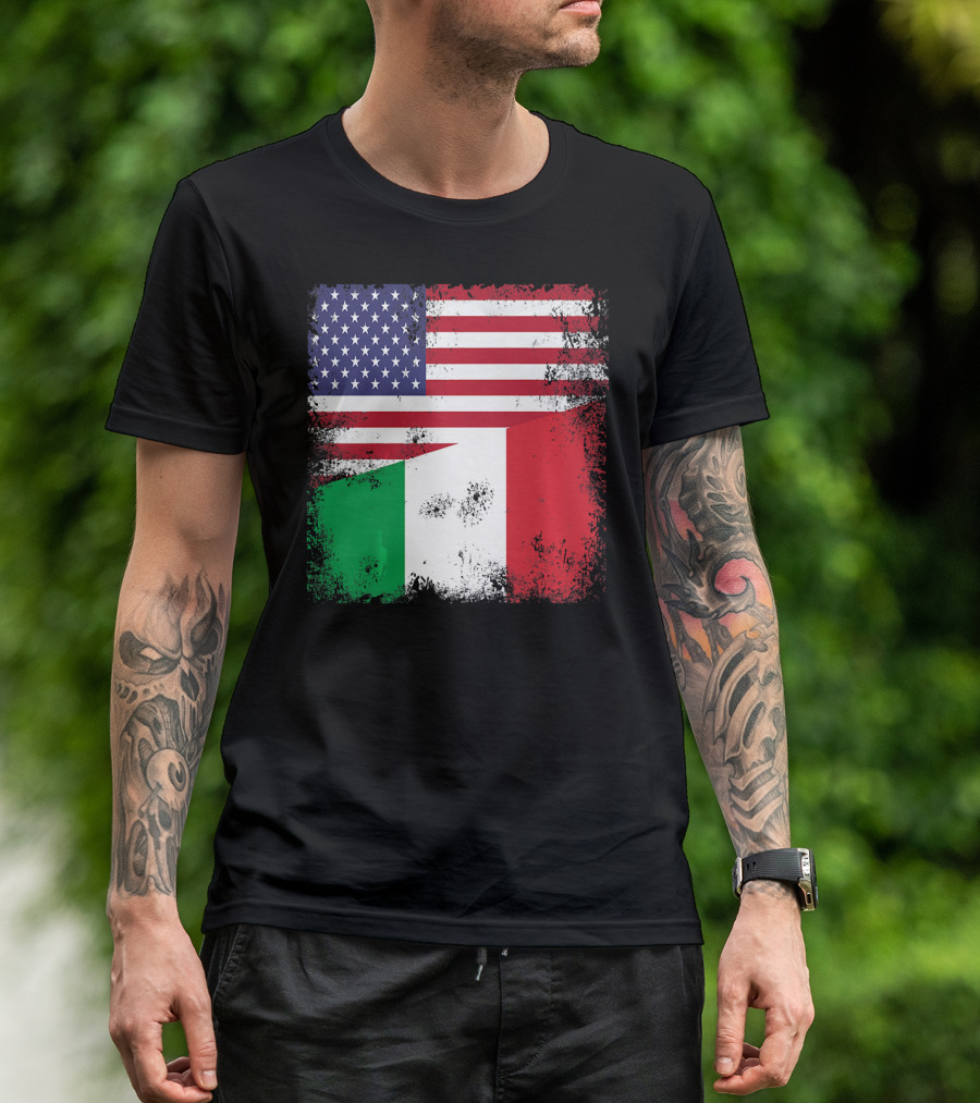 Half Italian Flag Vintage Italy U.S. American Grunge T-Shirt