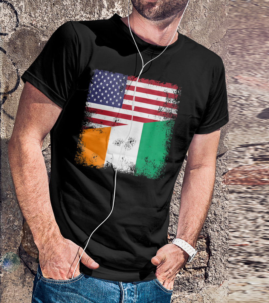 Half Ivorian Flag Vintage Cote D'I With Distressed USA Flag T-Shirt