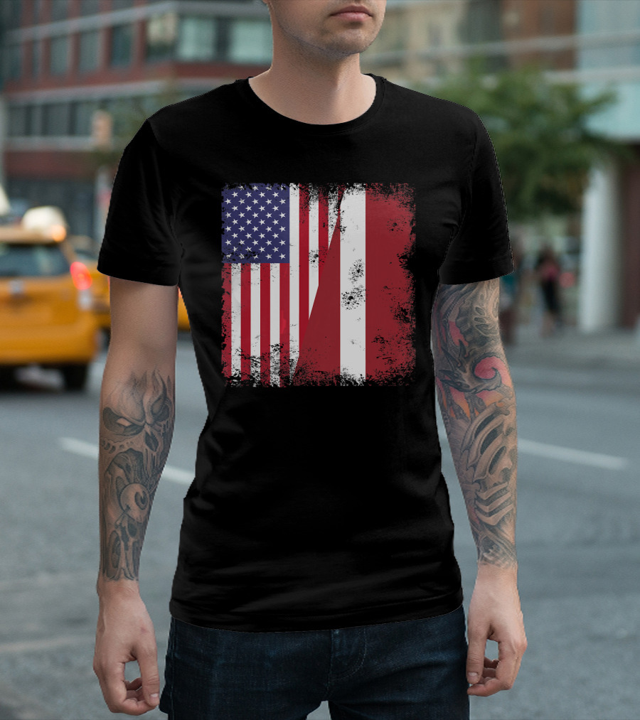 Half Latvian Half American Flag Vintage Latvia U T-Shirt