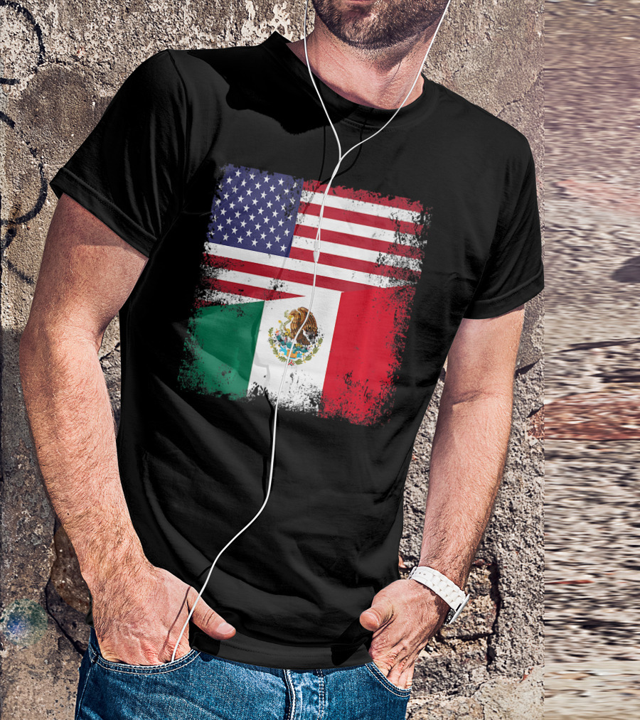 Half Mexican Flag Vintage Mexico U.S. American Flag Dual Heritage T-Shirt