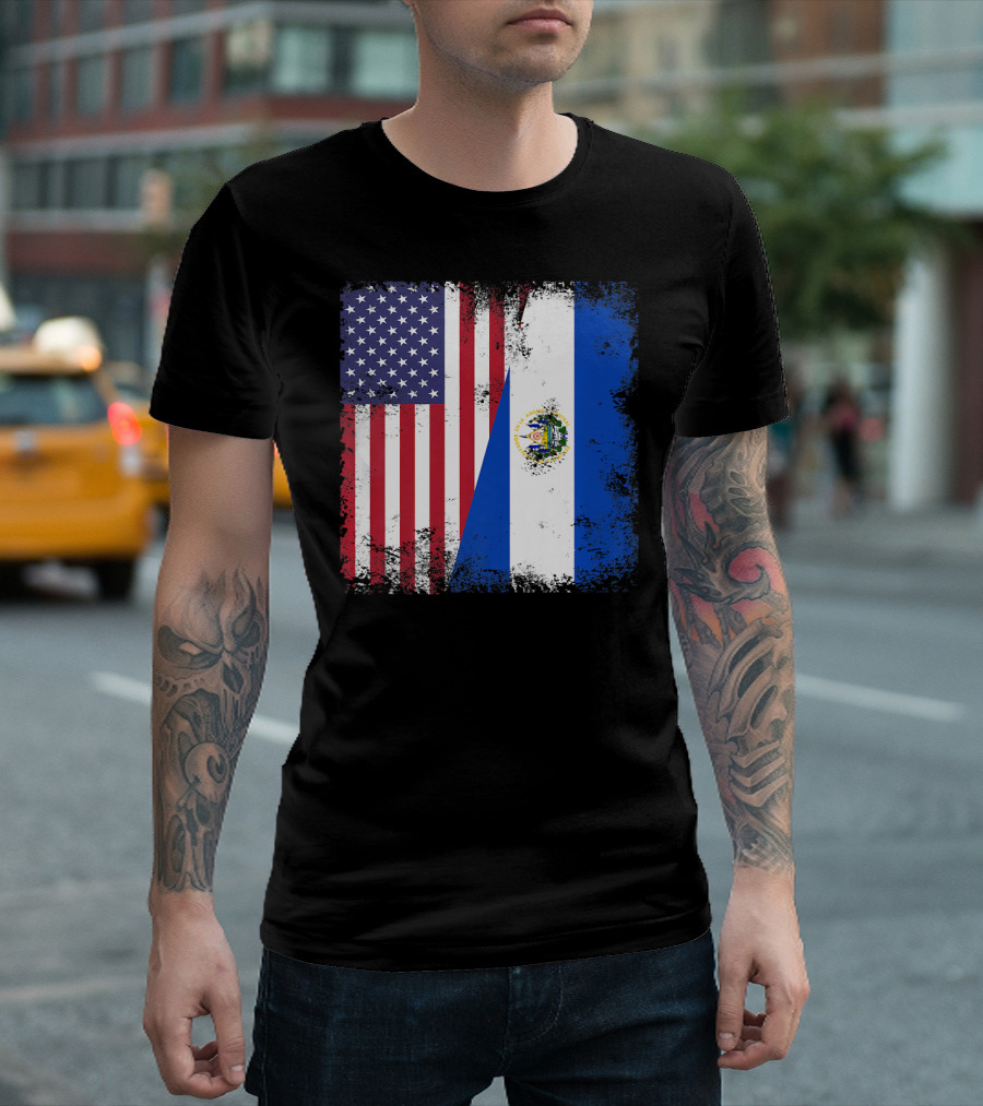 United States and Half Salvadoran Flag Vintage El Sal T-Shirt