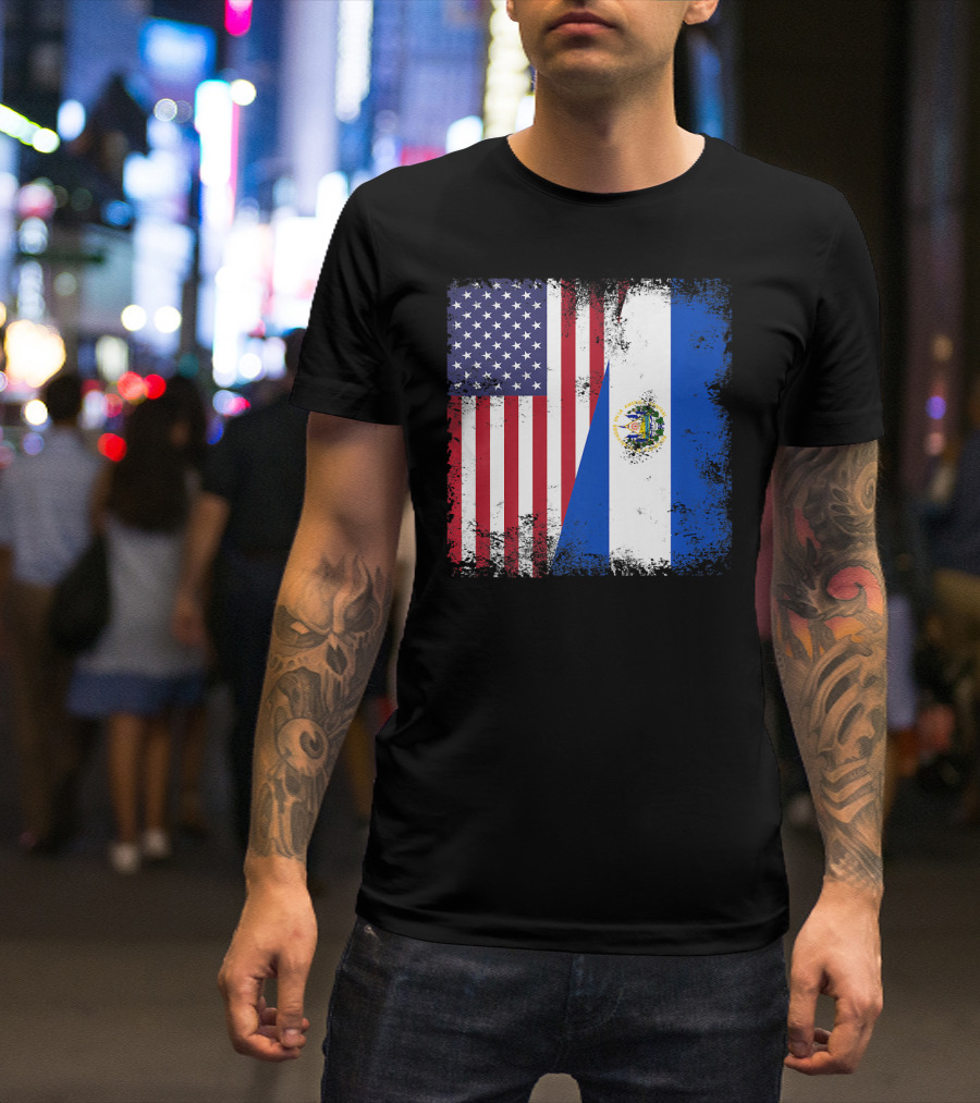 United States And Half Salvadoran Flag Vintage El Sal T-Shirt