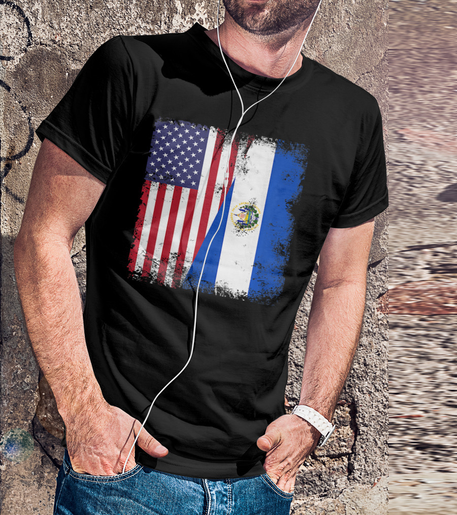 United States And Half Salvadoran Flag Vintage El Sal T-Shirt