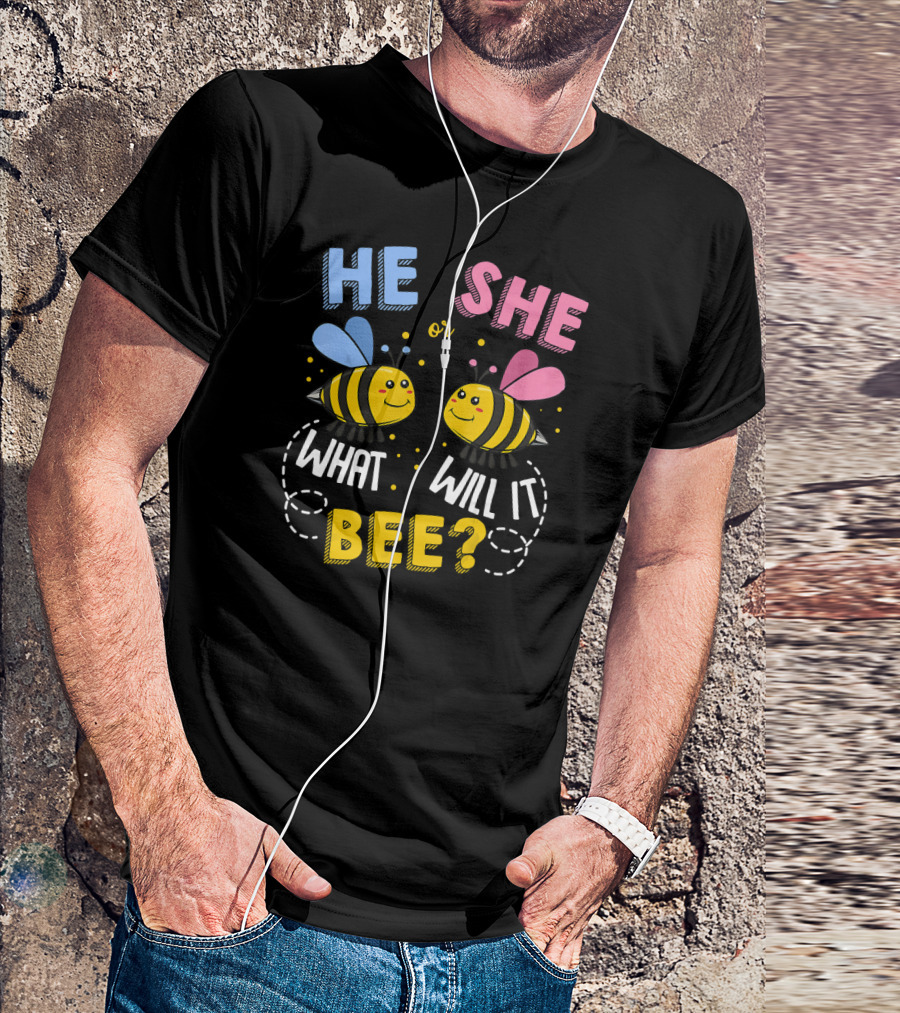 He She Or What Will It Bee Baby Party Gender Reveal Bees Blue And Pink T-Shirt