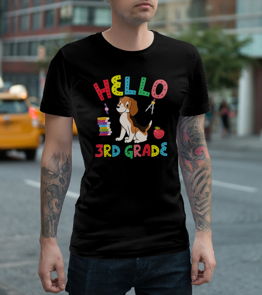 Hello 3rd Grade Beagle With Books and School Supplies T-Shirt