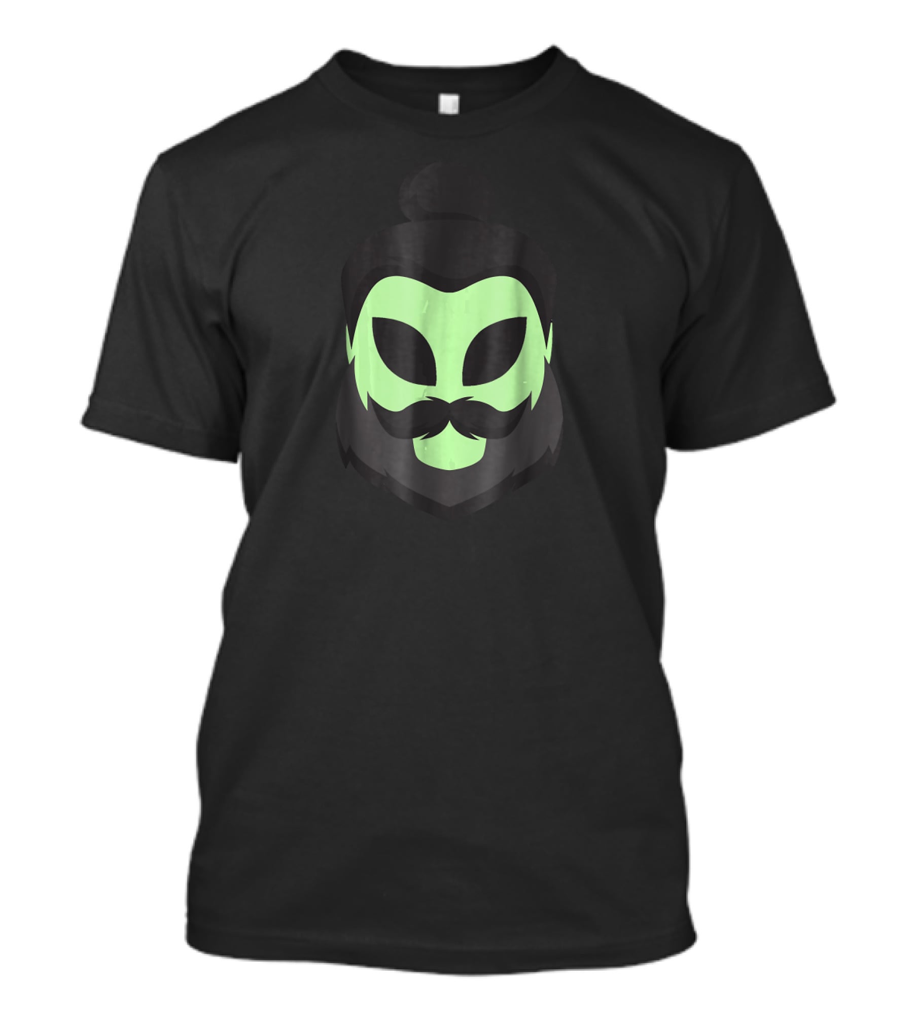 Hipster Alien Head Man Bun Beard Green Mask T-Shirt