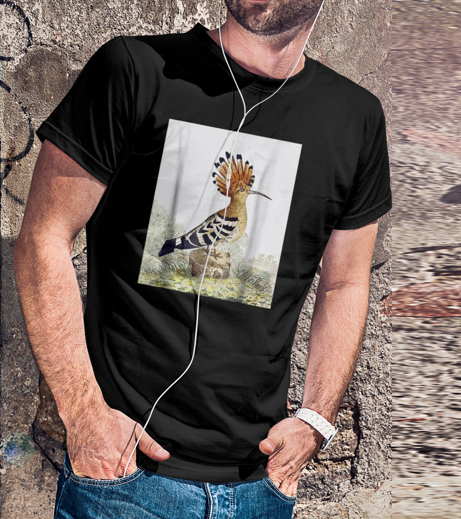 Hoopoe Bird Watercolor On Log Scenic Background T-Shirt