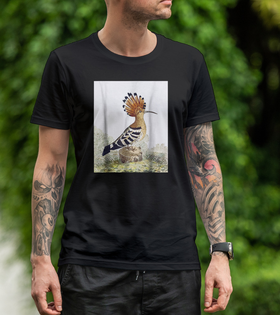 Hoopoe Bird Watercolor On Log Scenic Background T-Shirt