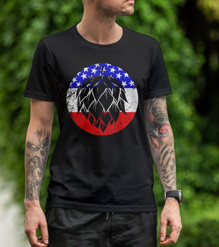 Hops Style Craft Beer American Flag Circle T-Shirt