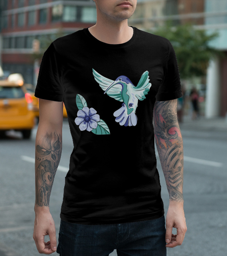 Humming Bird Flower Watercolor Aquarell Co T-Shirt