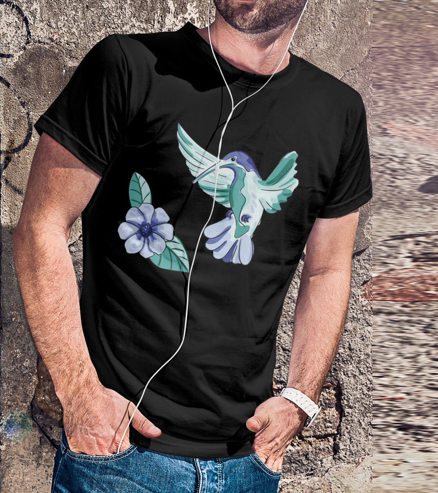 Humming Bird Flower Watercolor Aquarell Co T-Shirt