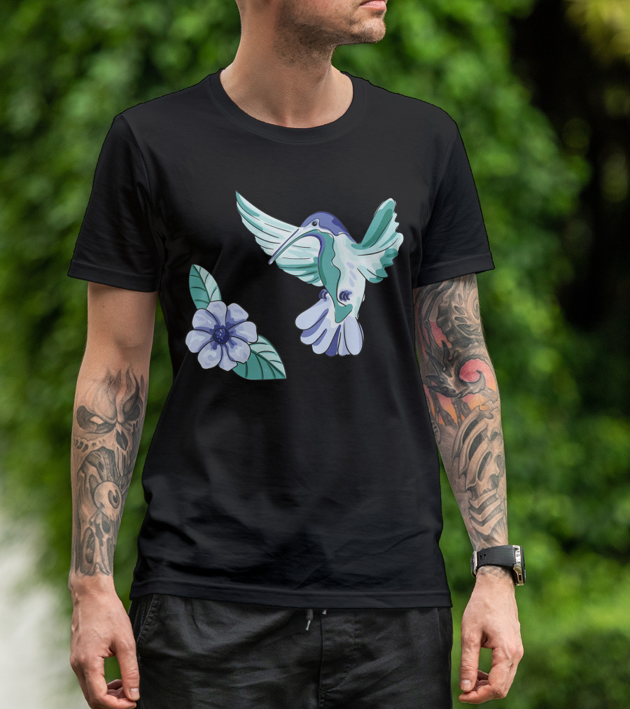 Humming Bird Flower Watercolor Aquarell Co T-Shirt
