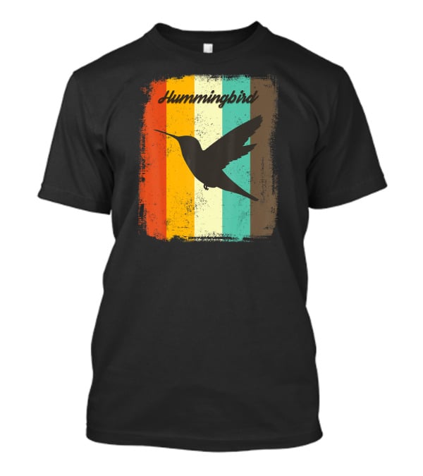 70s Vintage Hummingbird Silhouette Retro Stripes T-Shirt