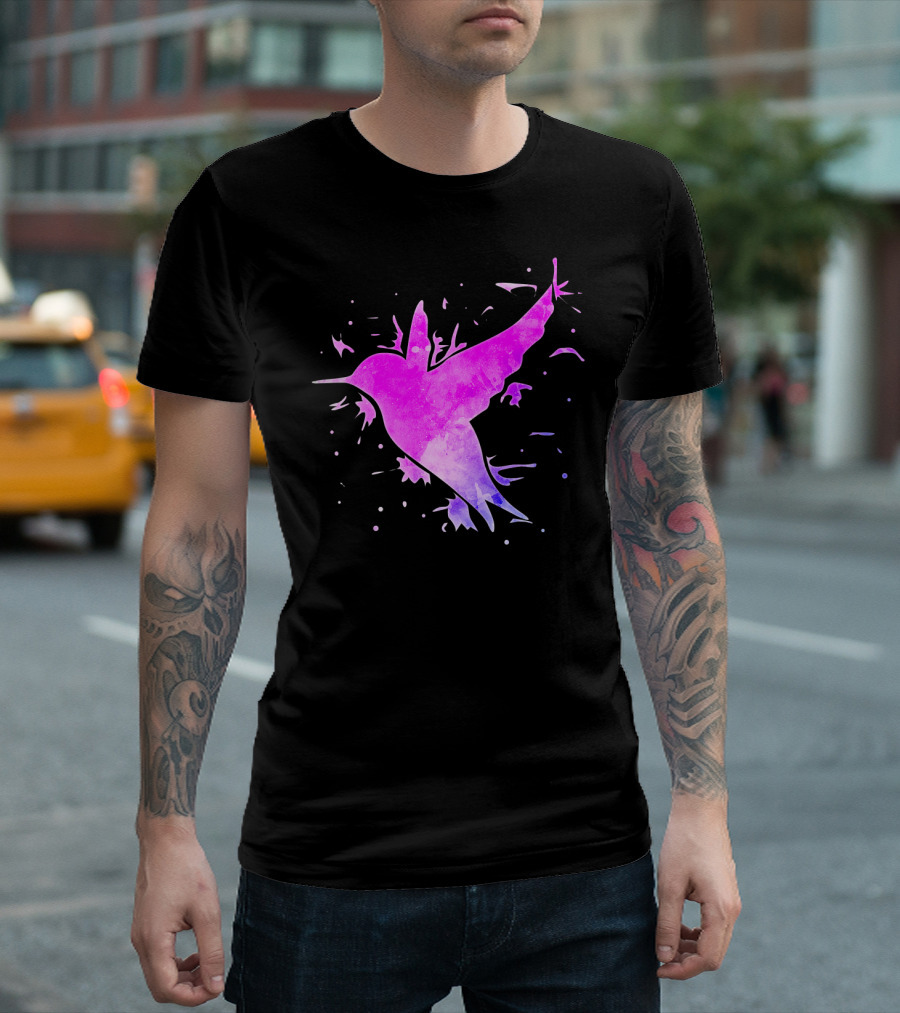 Hummingbird Watercolor Bird ing in Flight Abstract T-Shirt