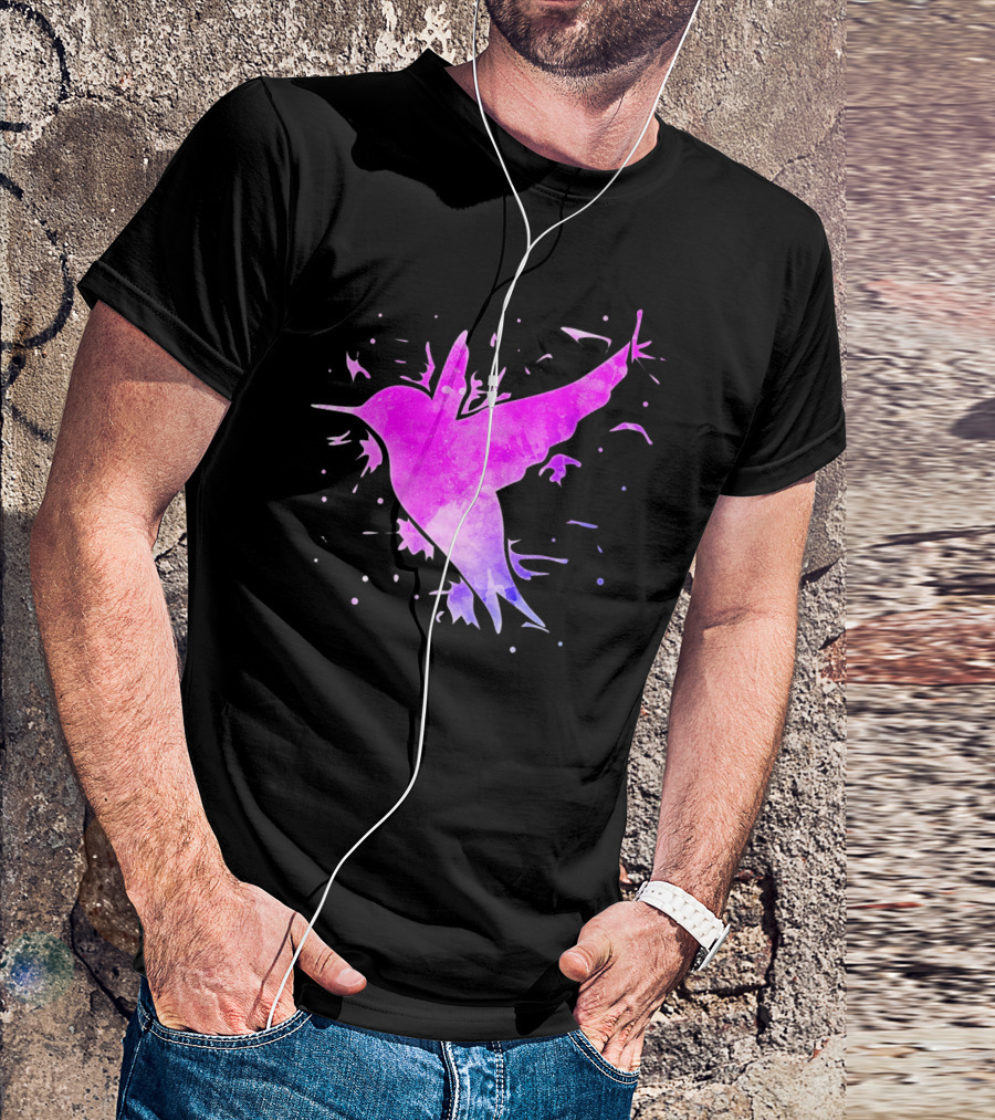 Hummingbird Watercolor Bird Ing In Flight Abstract T-Shirt