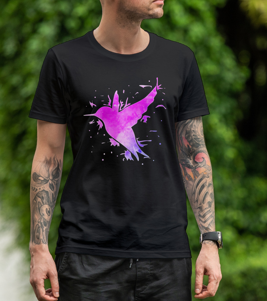 Hummingbird Watercolor Bird Ing In Flight Abstract T-Shirt