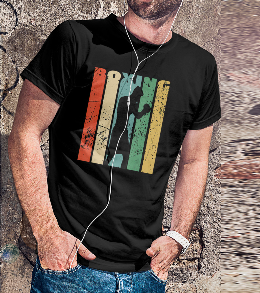 Boxing Vintage Distressed Silhouette Retro Stripes T-Shirt