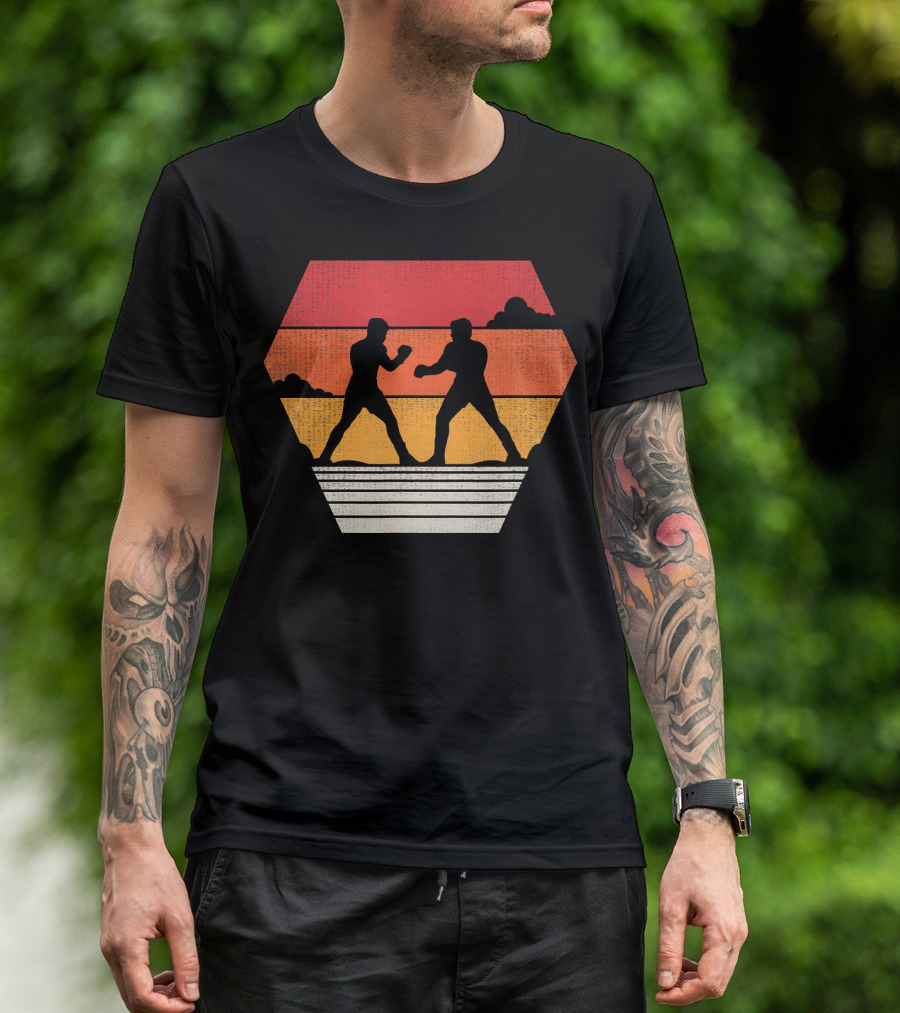 Boxing Vintage 80s Style Sunset Silhouette Retro Boxing Match T-Shirt