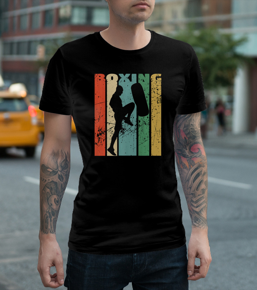 Boxing Vintage Distressed Silhouette Training with Punching Bag T-Shirt