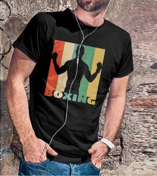 Boxing Silhouette Vintage Stripes For Boxer T-Shirt