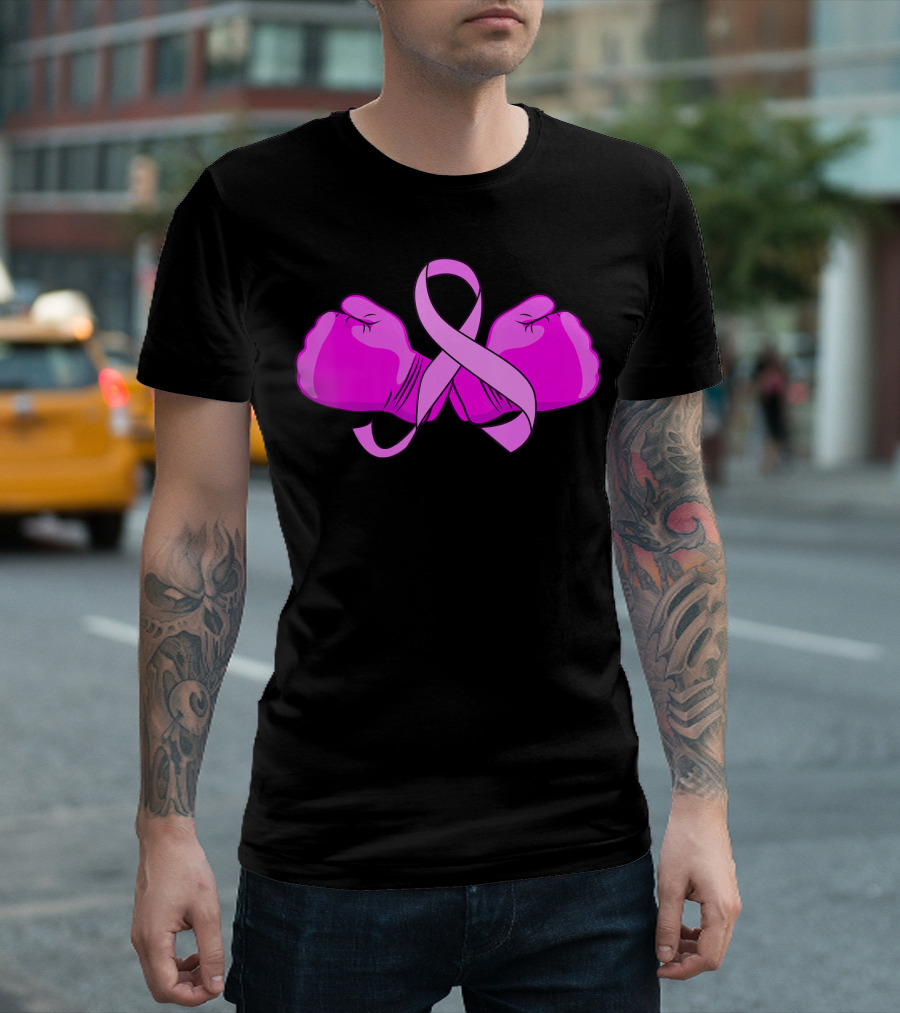Breast Cancer Awareness Pink Ribbon Boxing Glove Fighter T-Shirt