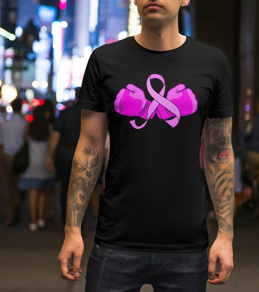 Breast Cancer Awareness Pink Ribbon Boxing Glove Fighter T-Shirt