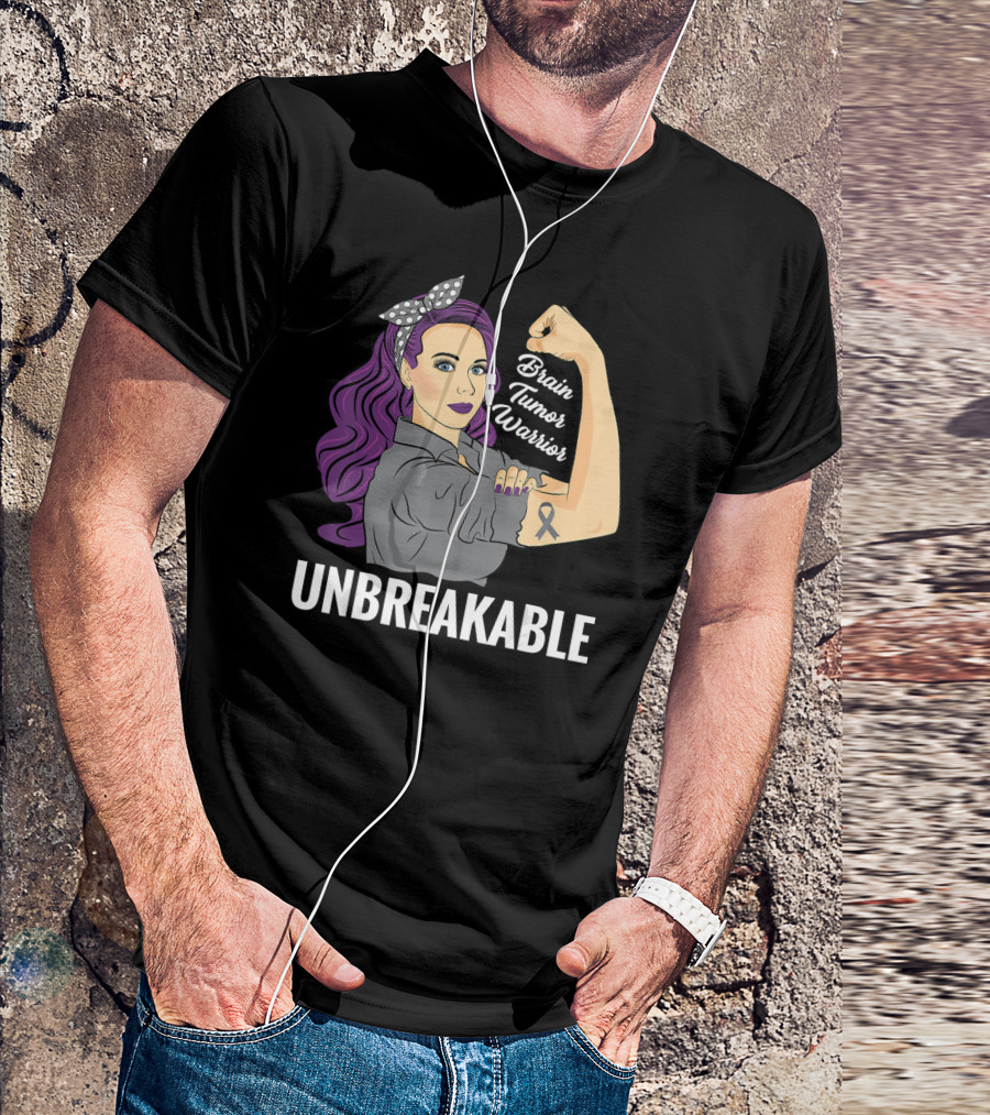 Brain Tumor Warrior Unbreakable Vintage Rosie The Riveter T-Shirt