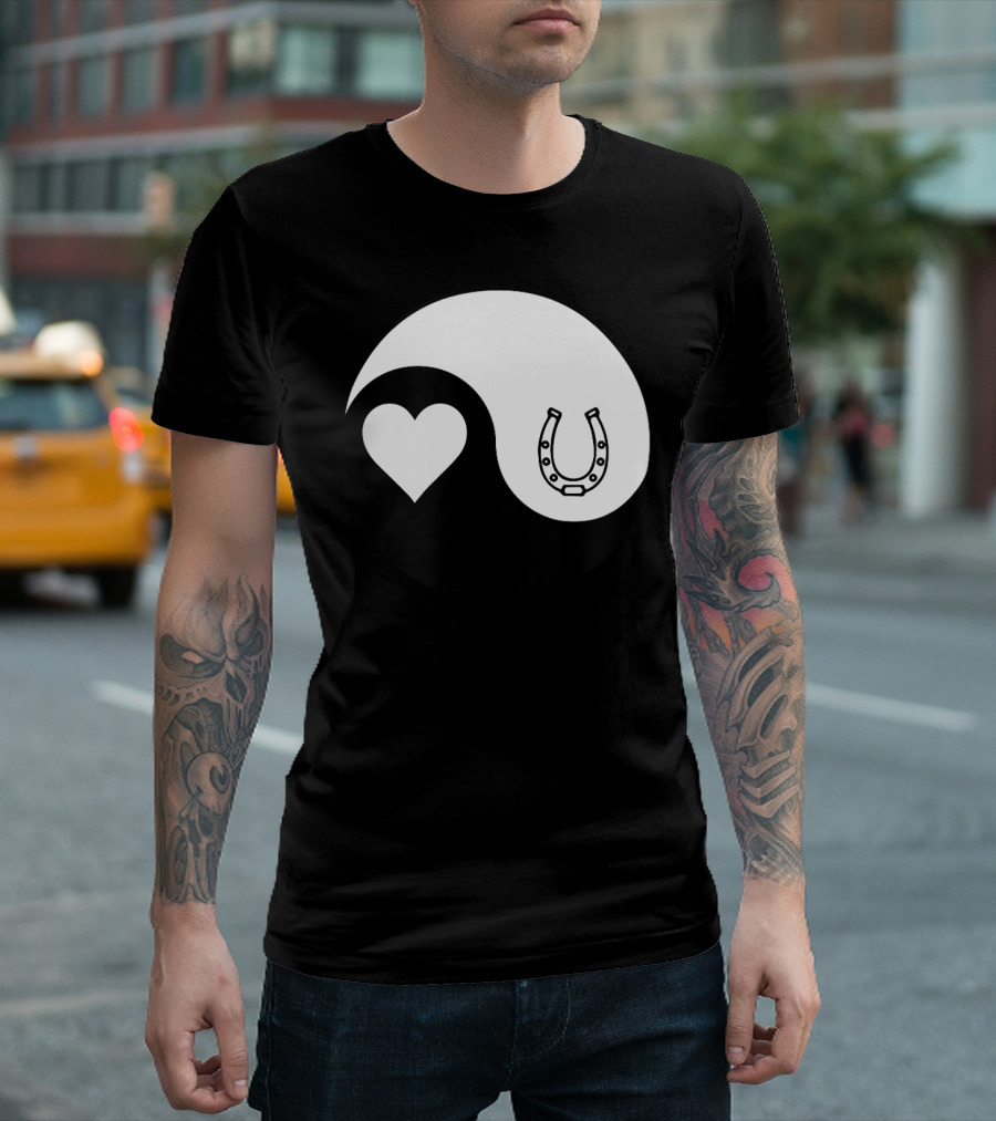 Yin Yang Heart Horseshoe Buddhism Equestrian Rider Equine T-Shirt