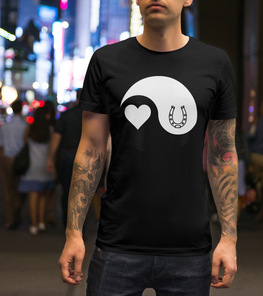 Yin Yang Heart Horseshoe Buddhism Equestrian Rider Equine T-Shirt