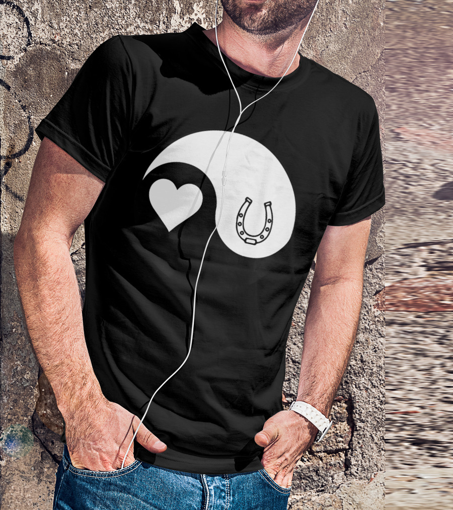 Yin Yang Heart Horseshoe Buddhism Equestrian Rider Equine T-Shirt