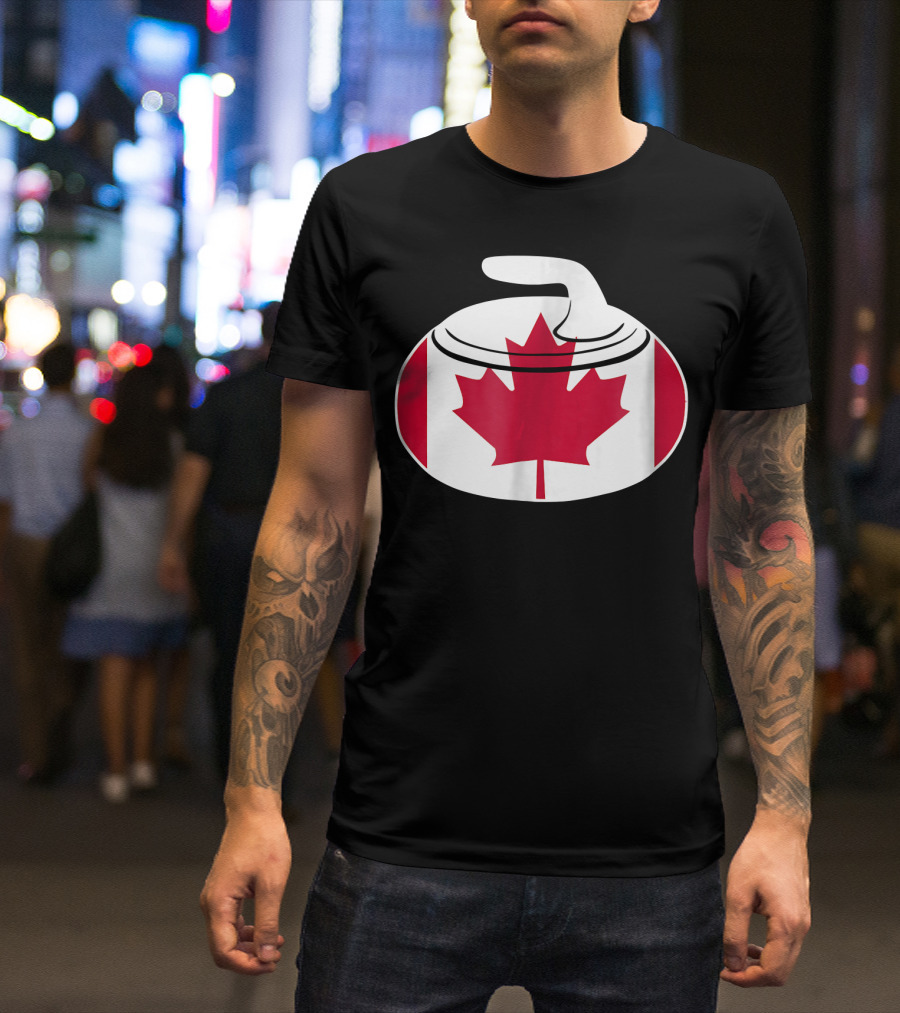 Canadian Curling Rock With Canada Flag Maple Leaf T-Shirt