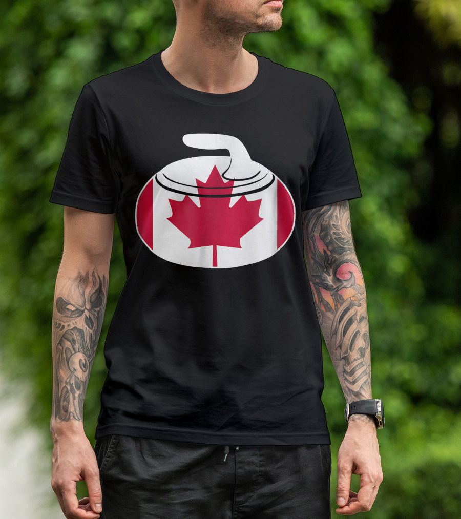 Canadian Curling Rock With Canada Flag Maple Leaf T-Shirt